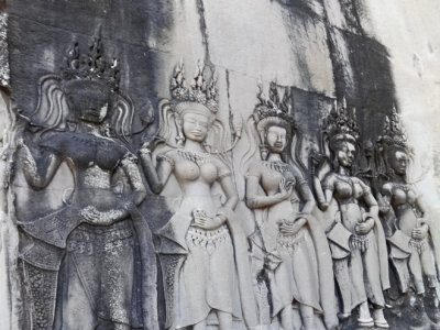 Bas-relief of devatas (guardian spirits) of Angkor Wat - Siem Reap Province, Cambodia