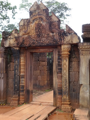 A finely detailed decorative entrance - Banteay Srei Temple - Angkor, Siem Reap Province, Cambodia