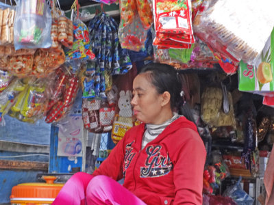 Vendor (from previous photo) in her floating store on Tonle Sap Lake - Siem Reap Province, Cambodia