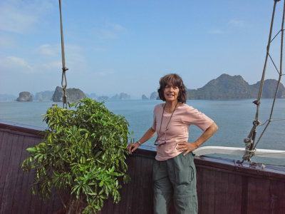 Judy aboard the Treasure Junk in Ha Long Bay, Vietnam