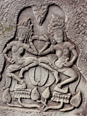 Bas-relief of  apsaras - female spirits of the clouds and waters - Bayon Temple, Angkor Thom, Siem Reap Province, Cambodia  