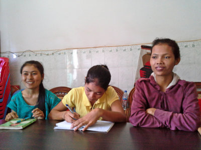 Our first meeting with some of our sponsored young ladies (college students) near Sitha's office - Phnom Penh, Cambodia