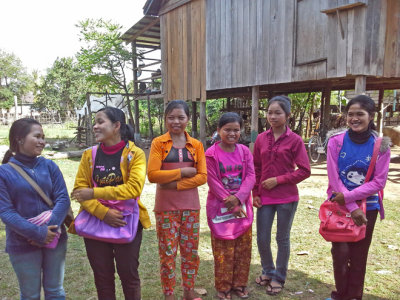 Our sponsored young ladies (high school students) with their colorful purses - rural village