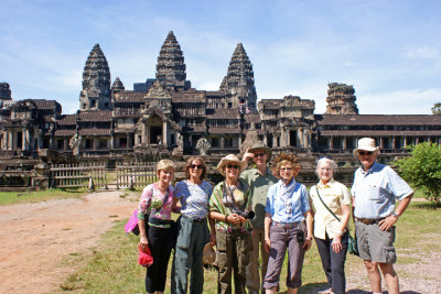 Our group (minus Sally who is taking the photo)  at stunning Angkor Wat - Angkor, Siem Reap Province, Cambodia