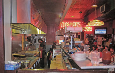 The kitchen at the Acme Oyster House in the French Quarter of New Orleans