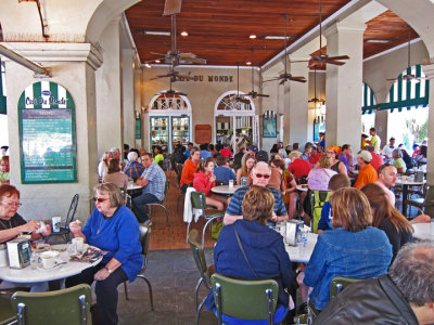 Cafe Du Monde in the French Quarter of New Orleans - here we ate superb beignets covered with a ton of sugar powder