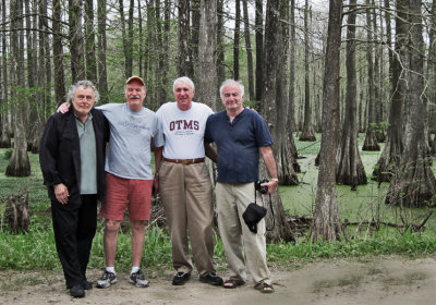 Richard, Ken, Jerry and Elliott on a dirt back road next to a swamp in southwestern Louisiana