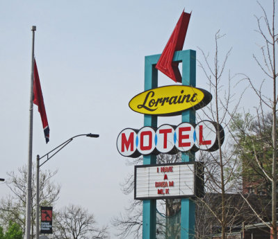 Original street sign for the Lorraine Motel where Martin Luther King Jr. was assassinated  in Memphis, Tennessee
