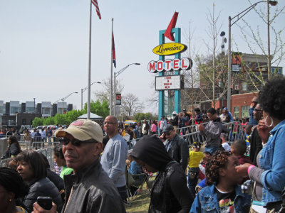 People attending the reopening ceremony of the National Civil Rights Museum at the Lorraine Motel in Memphis, Tennessee