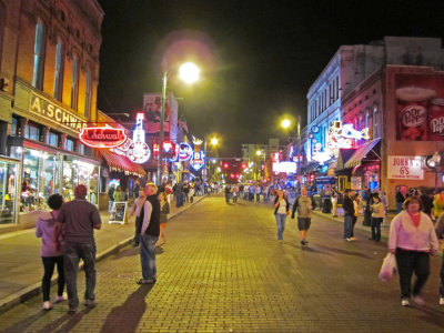 Elliott (wearing a blue vest - on the left) on Beale Street - Saturday night in Memphis, Tennessee