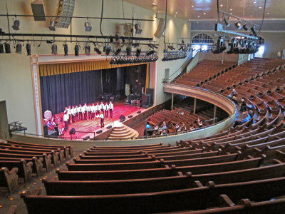 A boys' choir rehearses at the Ryman Auditorium in downtown Nashville, Tennessee