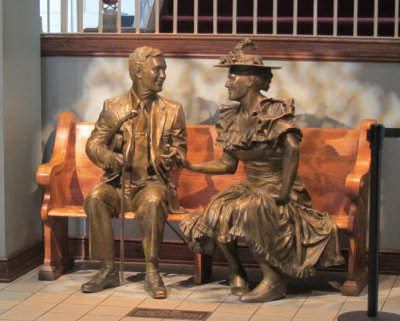 Bronze statues of legendary country performers Minnie Pearl and Roy Acuff in the Ryman Auditorium in Nashville, Tennessee