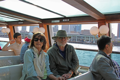 Judy and Richard on a water bus on the Sumida River, Tokyo