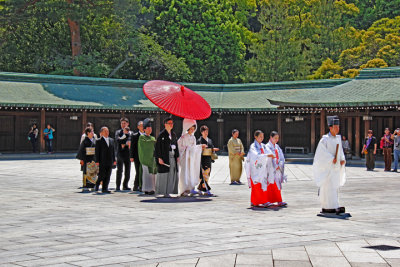 The solemn procession of a Shinto wedding in the courtyard of the Meiji Shrine - Tokyo