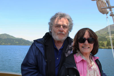 Judy and Richard aboard a cartoonish pirate ship on Lake Ashi going from Moto-Hakone to Togendai.