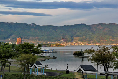 Lake Suwa from our room at the Nunohan Hotel - in Suwa-shi. This is a resort area.