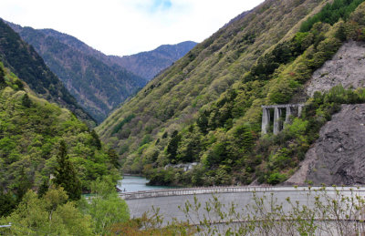 A dam and majestic mountains - seen while traveling from Suwa-shi to Takayama