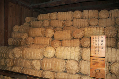 Straw rice sacks like these were collected as a local tax & stored - during the Edo Period - at the Takayama Jinya in Old Town 