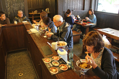  Judy eating lunch in  Old Town in Takayama