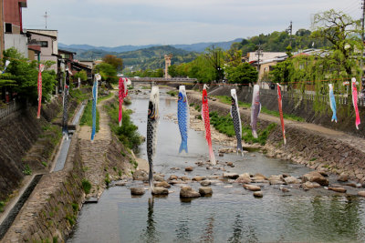 Carp streamers above the Miyagawa River to celebrate Kodomo no Hi (Children's Day) - Takayama