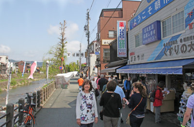 Judy at the Morning Market next to the Miyagawa River in Takayama