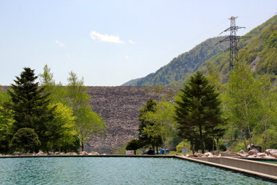 Miboro Dam with its rock exterior - seen at the Miboro Dam Side Park while traveling from Takayama to Kanazawa