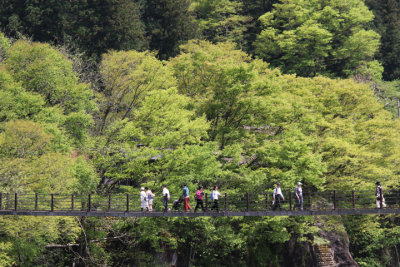 Pedestrain suspension bridge to the Gassho-zukuri Village in Shirakawa-go - seen while traveling from Takayama to Karazawa