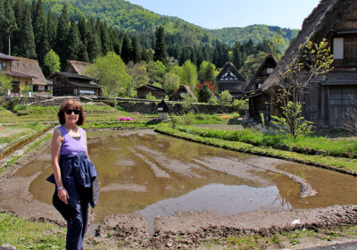Judy in the Gassho-zukuri Village in Shirakawa-go tucked away in the surrounding mountains
