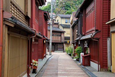 These buildings apparently are residences. Perhaps the building with a sign in front is a shop - Higashi Chaya (Geisha) District