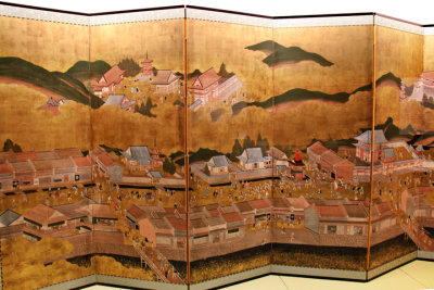 Rakuchu Rakugai Byobu - gold leaf was used to create this folding screen - seen at the Kanazawa Yasue Gold Leaf Museum