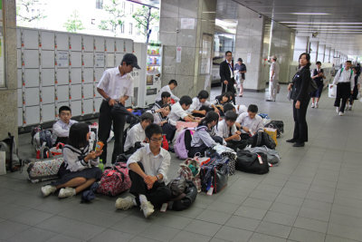 Students at the main train station in Kyoto. Several students said they were in Kyoto to visit traditional sites. 