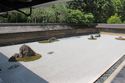 The Kare-sansui (Dry Landscape) Rock Garden or “Zen Garden” at the Ryoanji Temple in Kyoto