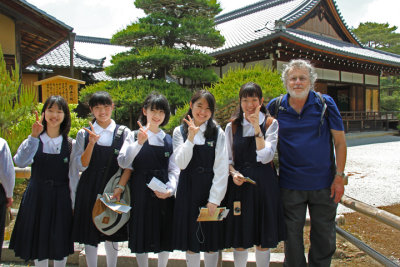 Richard with schoolgirls in the complex (Rokuon-ji) of the Golden Pavilion in Kyoto