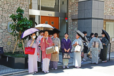 Women formally dressed in kimonos were out on the town in the Gion (Geisha/Geiko) District in Kyoto