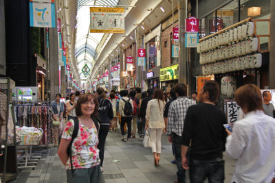 Judy - mid-day at the busy Teramachi Shopping Arcade in downtown Kyoto