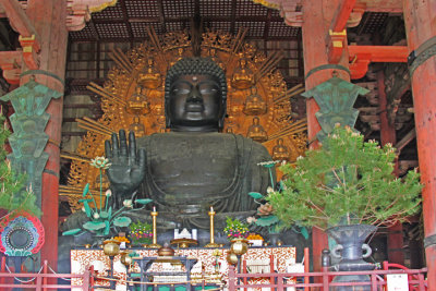 The 50 foot tall Daibutsu (Great Buddha) in Todai-ji Temple's Main Hall in Nara Park in Nara