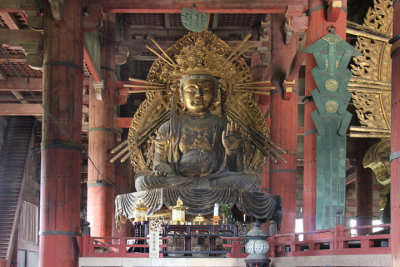 Statue of Kokuuzo bosatsu (at least 30 feet tall) in the Main Hall of Todai-ji Temple in Nara Park in Nara