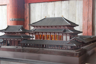 Model of the original Todai-ji Temple from 752 c.e. at 1 to 50 scale - massive pagodas on either side are not seen in this photo