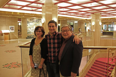 Sharon, John and Logan just before going to our last dinner in Japan at Ganko Takasegawa Nijoen (restaurant) in Kyoto