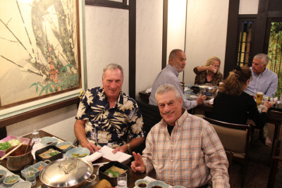 Hal and Paul at Ganko Takasegawa Nijoen (restaurant) in Kyoto
