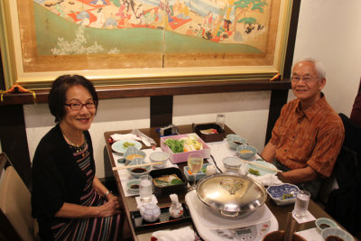 Virginia and Roland at Ganko Takasegawa Nijoen (restaurant) in Kyoto