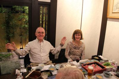 John and Sallie at Ganko Takasegawa Nijoen (restaurant) in Kyoto