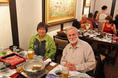 Jane and Michael at Ganko Takasegawa Nijoen (restaurant) in Kyoto