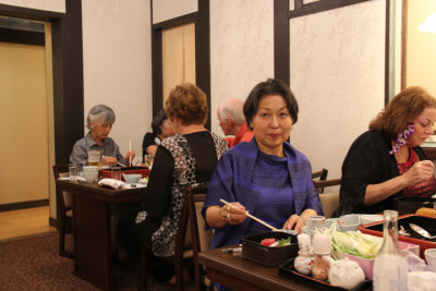 Keiko (guide) at Ganko Takasegawa Nijoen (restaurant) in Kyoto