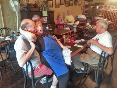 Jacqueline (very friendly with Ken :-)) with Jerry and Elliott in Chez Jacqueline's in Breaux Bridge in southwestern Louisiana