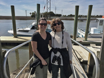 Judy and Aaren getting ready to board the boat for Captain Mike's Dolphin Excursion - Tybee Island