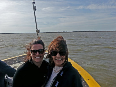 Judy and Aaren on the boat for Captain Mike's Dolphin Excursion - Tybee Island