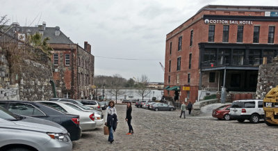 Judy and Aaren between River and Bay Streets. The Savannah River is in the background - Savannah