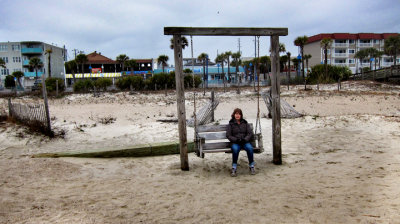 Judy on our favorite swing on the East Coast of Tybee Island