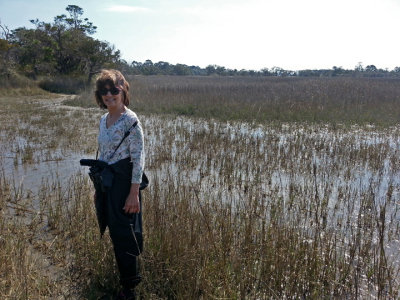 Judy in a sea water marsh - part of our private, guided tour of the marsh - Tybee Island